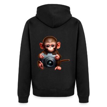 Little Monkey with Camera - Photographer Monkey - Unisex Premium Organic Zip Hoodie - black - Back - Nico (187cm)