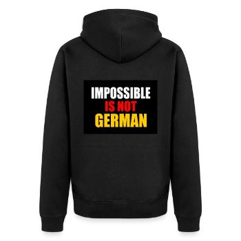 impossible is not german - deutschland - Unisex Premium Bio Zip Hoodie - Schwarz - Hinten - Nico (187cm)