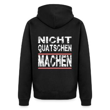 Nicht Quatschen Machen für Männer und Fauen - Unisex Premium Bio Zip Hoodie - Schwarz - Hinten - Nico (187cm)