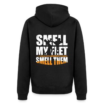 Smell My Feet Smell Them, Kampfsport, Humor, Fun, - Unisex Premium Bio Zip Hoodie - Schwarz - Hinten - Nico (187cm)