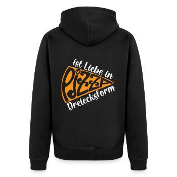 Pizza ist Liebe in Dreiecksform, Pizzalust, - Unisex Premium Bio Zip Hoodie - Schwarz - Hinten - Nico (187cm)