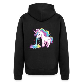 Einhorn Kotzt Regenbogen Bunt Farbenfroh Lustig - Unisex Premium Bio Zip Hoodie - Schwarz - Hinten - Nico (187cm)