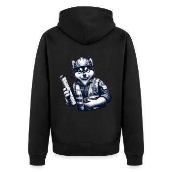 Cute Dog Construction Worker - Unisex Premium Bio Zip Hoodie - Schwarz - Hinten - Nico (187cm)