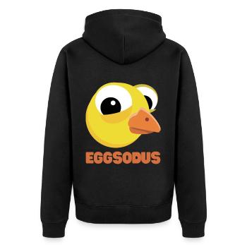 Funny chick pun EGGSODUS - Unisex Premium Organic Zip Hoodie - black - Back - Nico (187cm)