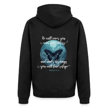 Christliches Zitat Bibelvers Religiös - Unisex Premium Bio Zip Hoodie - Schwarz - Hinten - Nico (187cm)