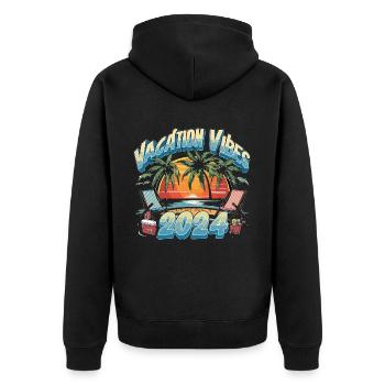 Vacation Vibes 2024 Sunset Palms and Beach - Unisex Premium Bio Zip Hoodie - Schwarz - Hinten - Nico (187cm)