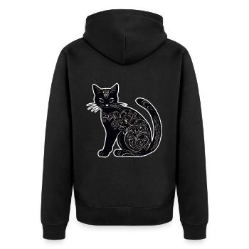 Mystische schwarze Katze - Unisex Premium Bio Zip Hoodie - Schwarz - Hinten - Nico (187cm)