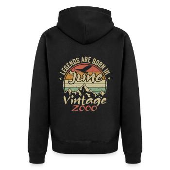 Geburtstag Juni 2000 geboren im Juni 2000 Retro 2000 - Unisex Premium Bio Zip Hoodie - Schwarz - Hinten - Nico (187cm)