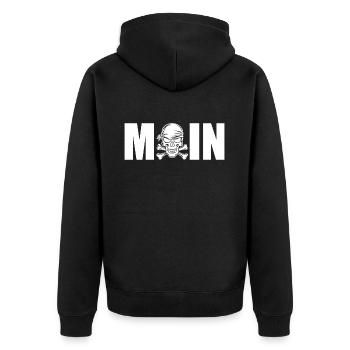 MOIN TOTENKOPF Begrüßung Norddeutschland - Unisex Premium Bio Zip Hoodie - Schwarz - Hinten - Nico (187cm)