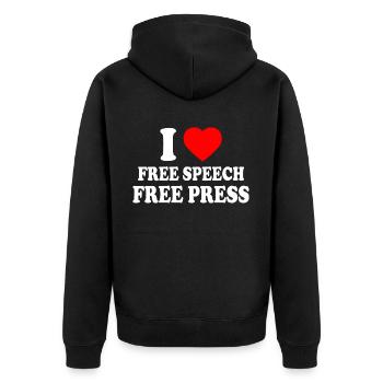 i love free speech free press - Unisex Premium Bio Zip Hoodie - Schwarz - Hinten - Nico (187cm)