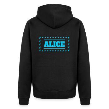 Alice Motto Saying Woman First Name - Unisex Premium Organic Zip Hoodie - black - Back - Nico (187cm)