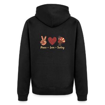 Thanksgiving Peace Love Turkey - Unisex Premium Bio Zip Hoodie - Schwarz - Hinten - Nico (187cm)