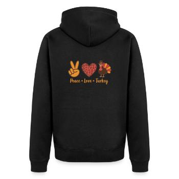 Thanksgiving Peace Love Turkey - Unisex Premium Bio Zip Hoodie - Schwarz - Hinten - Nico (187cm)