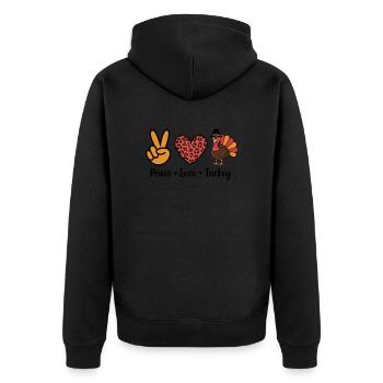 Thanksgiving Peace Love Turkey - Unisex Premium Bio Zip Hoodie - Schwarz - Hinten - Nico (187cm)