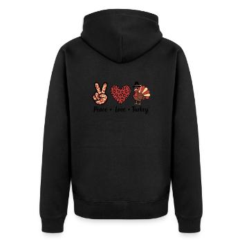 Thanksgiving Peace Love Turkey - Unisex Premium Bio Zip Hoodie - Schwarz - Hinten - Nico (187cm)