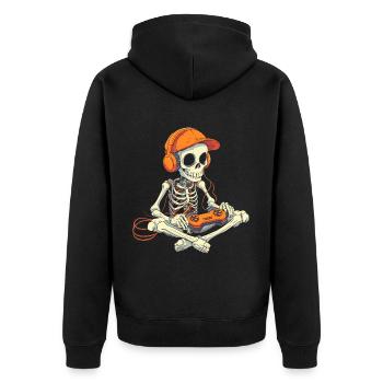 Skelett Halloween Gamer Gaming Junge Kinder Boy - Unisex Premium Bio Zip Hoodie - Schwarz - Hinten - Nico (187cm)