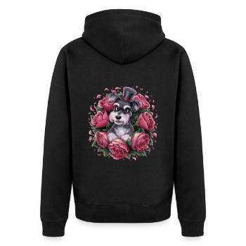 Miniature schnauzer in cartoon style with beautiful roses - Unisex Premium Organic Zip Hoodie - black - Back - Nico (187cm)