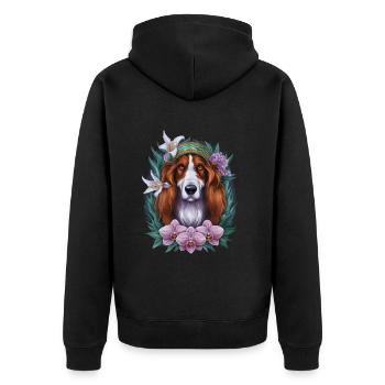 Lévrier afghan aux fleurs colorées - Veste à capuche bio Premium Unisexe - noir - Dos - Nico (187cm)