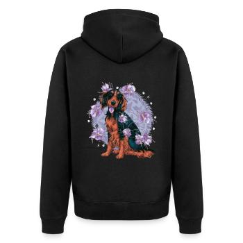 Cute Irish Setter Dog with Flowers - Unisex Premium Organic Zip Hoodie - black - Back - Nico (187cm)
