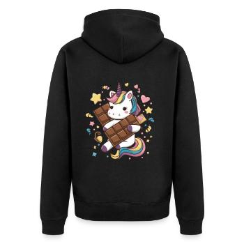 Süßes Kawaii Einhorn mit Schokolade - Unisex Premium Bio Zip Hoodie - Schwarz - Hinten - Nico (187cm)