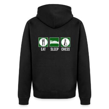Eat Sleep Chess Schach Spruch Zitat - Unisex Premium Bio Zip Hoodie - Schwarz - Hinten - Nico (187cm)