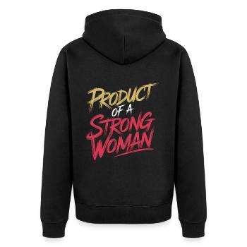 Product Of A Strong Woman 11 - Unisex Premium Bio Zip Hoodie - Schwarz - Hinten - Nico (187cm)