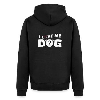 J’aime mon chien en disant que les chiens aiment - Veste à capuche bio Premium Unisexe - noir - Dos - Nico (187cm)