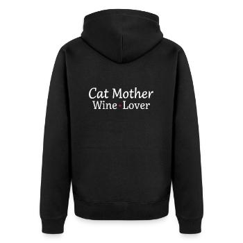 Cat Mother – Wein, Liebe & Katzenhumor - Unisex Premium Bio Zip Hoodie - Schwarz - Hinten - Nico (187cm)