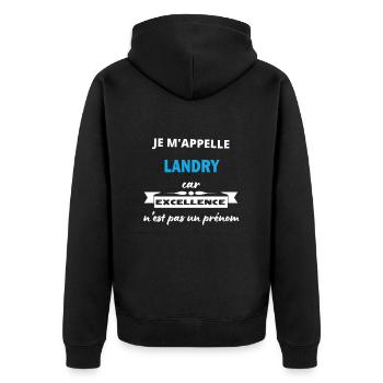 Je m'appelle excellence Landry - Veste à capuche bio Premium Unisexe - noir - Dos - Nico (187cm)