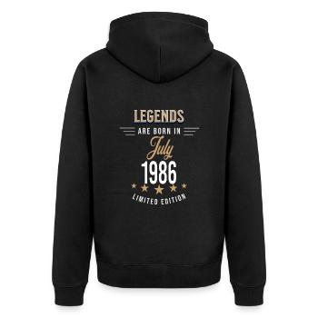 Legends werden im Juli 1986 geboren - Unisex Premium Bio Zip Hoodie - Schwarz - Hinten - Nico (187cm)