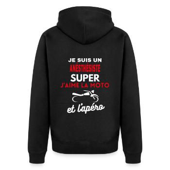 moto phrase drôle apéro ANÉSTHÉSISTE citation - Veste à capuche bio Premium Unisexe - noir - Dos - Nico (187cm)