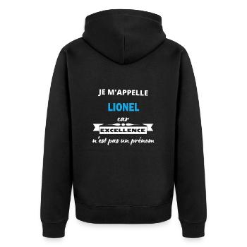 Je m'appelle excellence Lionel - Veste à capuche bio Premium Unisexe - noir - Dos - Nico (187cm)