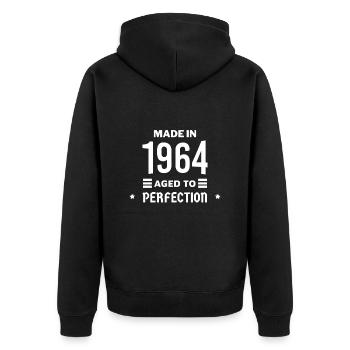 Perfekt gealtert 1964 - Unisex Premium Bio Zip Hoodie - Schwarz - Hinten - Nico (187cm)