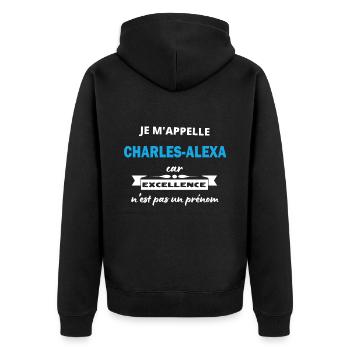 Je m'appelle excellence Charles-Alexandre - Veste à capuche bio Premium Unisexe - noir - Dos - Nico (187cm)