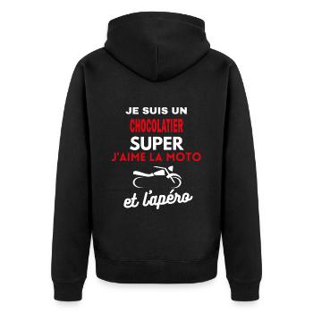 moto phrase drôle apéro CHOCOLATIER citation - Veste à capuche bio Premium Unisexe - noir - Dos - Nico (187cm)