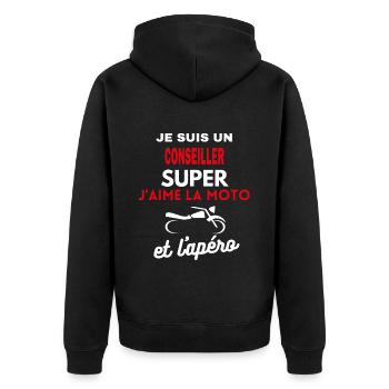 moto phrase drôle apéro CONSEILLER citation - Veste à capuche bio Premium Unisexe - noir - Dos - Nico (187cm)