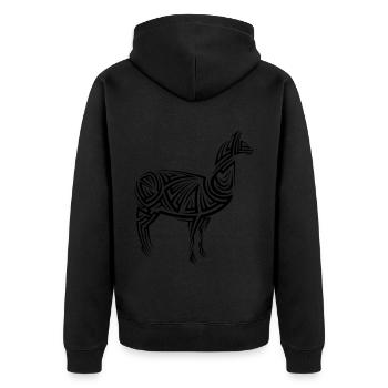 Alpaka Tribal Tattoo - Unisex Premium Bio Zip Hoodie - Schwarz - Hinten - Nico (187cm)