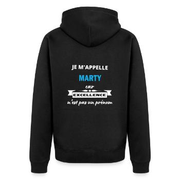 Je m'appelle excellence Marty - Veste à capuche bio Premium Unisexe - noir - Dos - Nico (187cm)