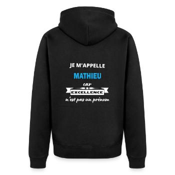 Je m'appelle excellence Mathieu - Veste à capuche bio Premium Unisexe - noir - Dos - Nico (187cm)