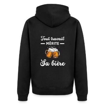Tout travail mérite sa bière - Veste à capuche bio Premium Unisexe - noir - Dos - Nico (187cm)