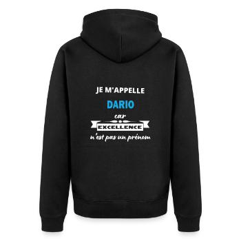 Je m'appelle excellence Dario - Veste à capuche bio Premium Unisexe - noir - Dos - Nico (187cm)