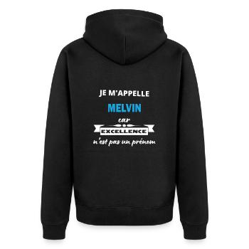 Je m'appelle excellence Melvin - Veste à capuche bio Premium Unisexe - noir - Dos - Nico (187cm)