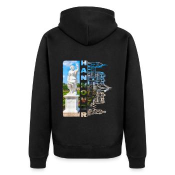 Hanovre, Allemagne, ville, horizon, maison, amour - Veste à capuche bio Premium Unisexe - noir - Dos - Nico (187cm)