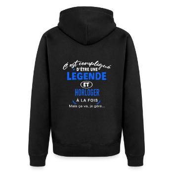 humour Légende et HORLOGER cadeau - Veste à capuche bio Premium Unisexe - noir - Dos - Nico (187cm)