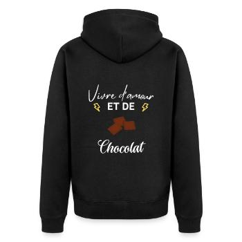 Vivre d'amour et de chocolat - Veste à capuche bio Premium Unisexe - noir - Dos - Nico (187cm)