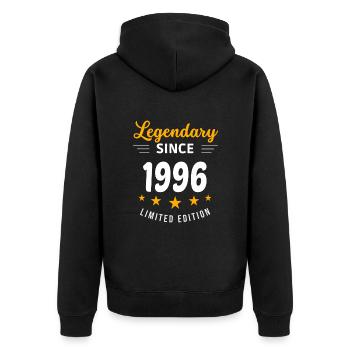Legendär seit 1996 - Unisex Premium Bio Zip Hoodie - Schwarz - Hinten - Nico (187cm)