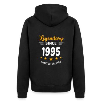 Legendär seit 1995 - Unisex Premium Bio Zip Hoodie - Schwarz - Hinten - Nico (187cm)