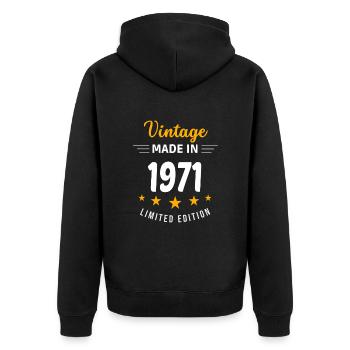 Vintage made in 1971 - Unisex Premium Organic Zip Hoodie - black - Back - Nico (187cm)