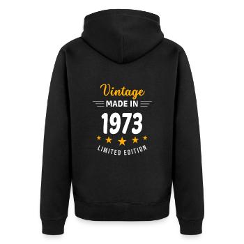 Vintage made in 1973 - Unisex Premium Organic Zip Hoodie - black - Back - Nico (187cm)