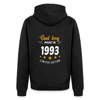 Bad Boy aus dem Jahr 1993 - Unisex Premium Bio Zip Hoodie - Schwarz - Hinten - Nico (187cm)